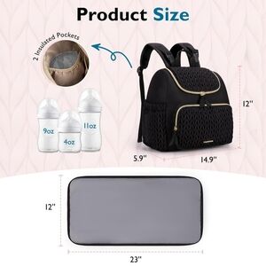 Elegant Black Baby Bag with Insulated Pockets